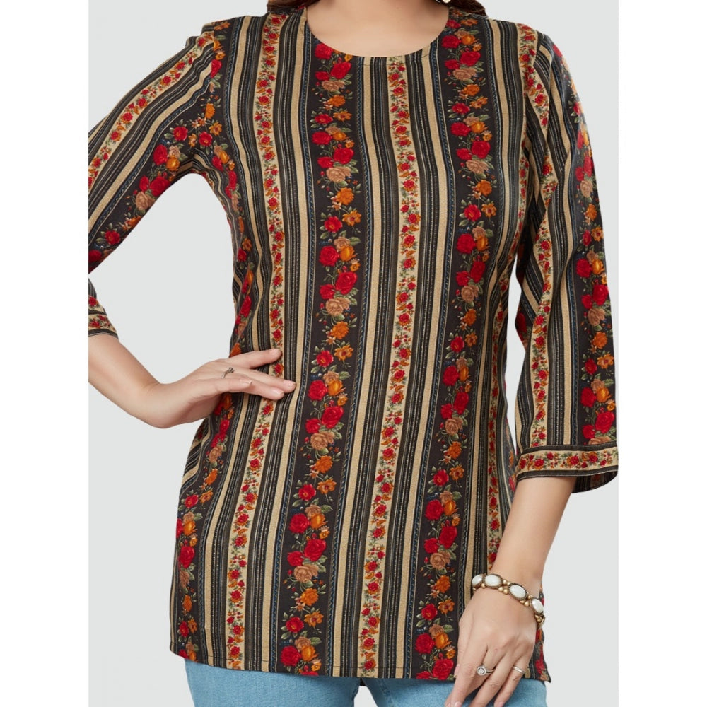 Casual 3/4 Sleeves Printed Rayon Short Top (MultiColor)