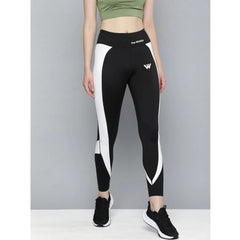 Women's Polyster Solid Sport Leggings (Black &amp; White)