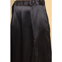 Women's Silk Solid Free Size Petticoat (Black)