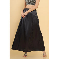 Women's Silk Solid Free Size Petticoat (Black)