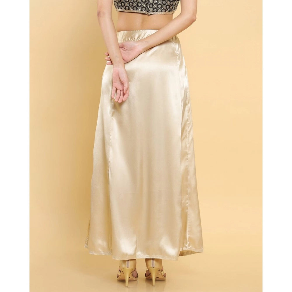 Women's Silk Solid Free Size Petticoat (Gold)