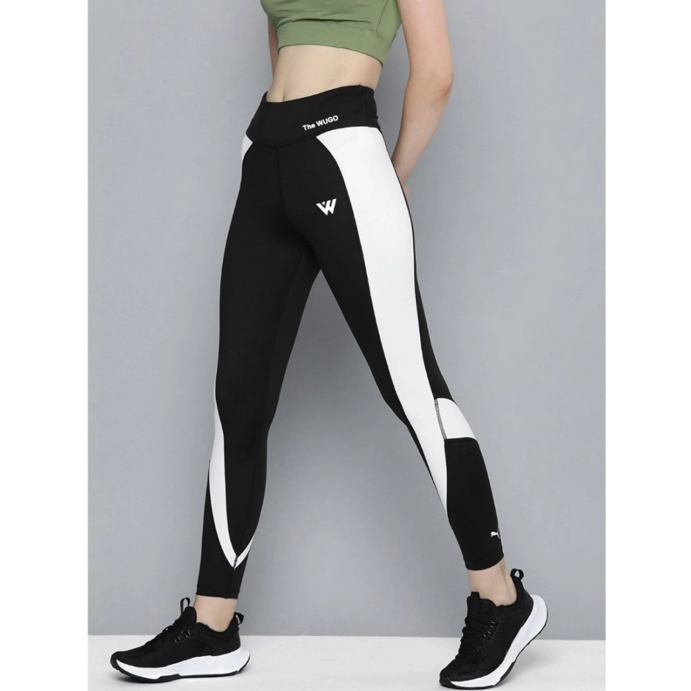 Women's Polyster Solid Sport Leggings (Black &amp; White)