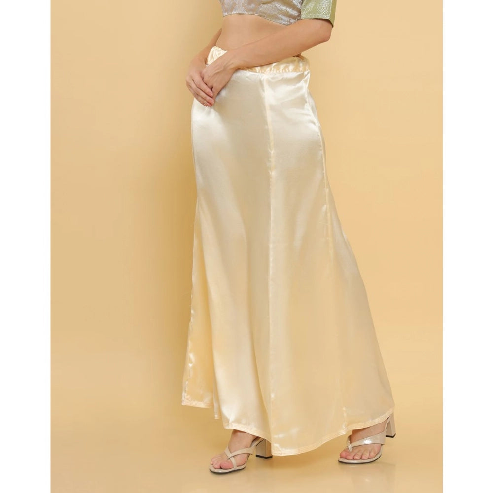 Women's Silk Solid Free Size Petticoat (Cream)