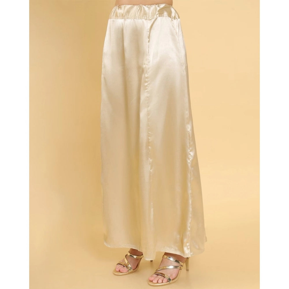 Women's Silk Solid Free Size Petticoat (Gold)