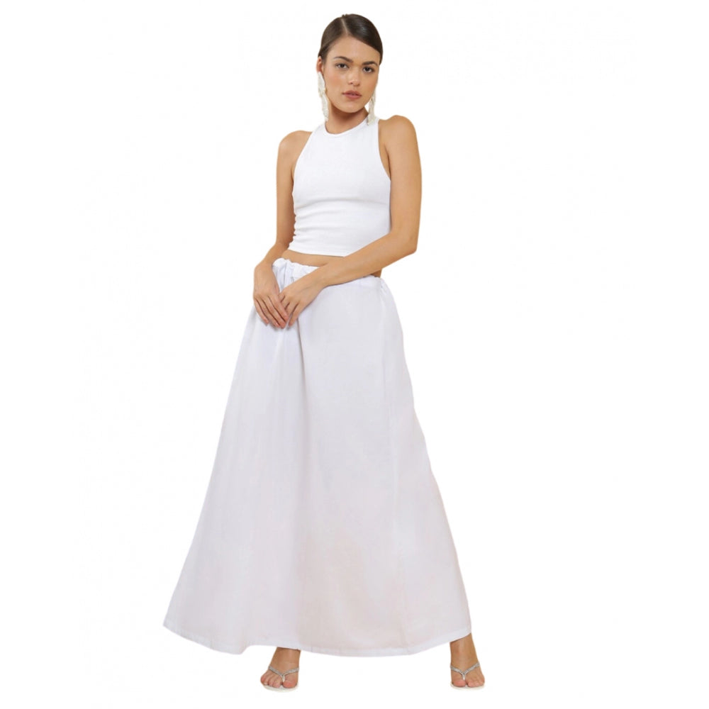 Women's Cotton Solid Free Size Petticoat (White)