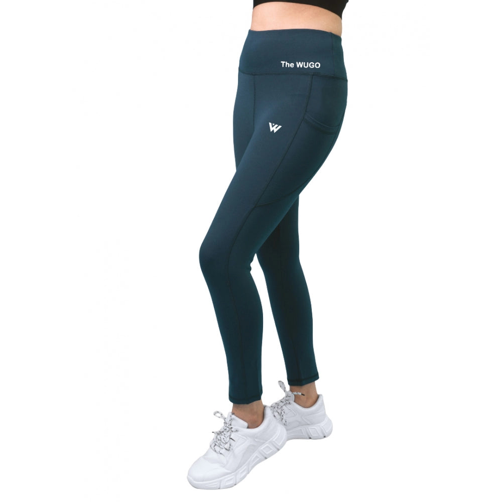 Women's Polyster Solid Sport Leggings (Blue)