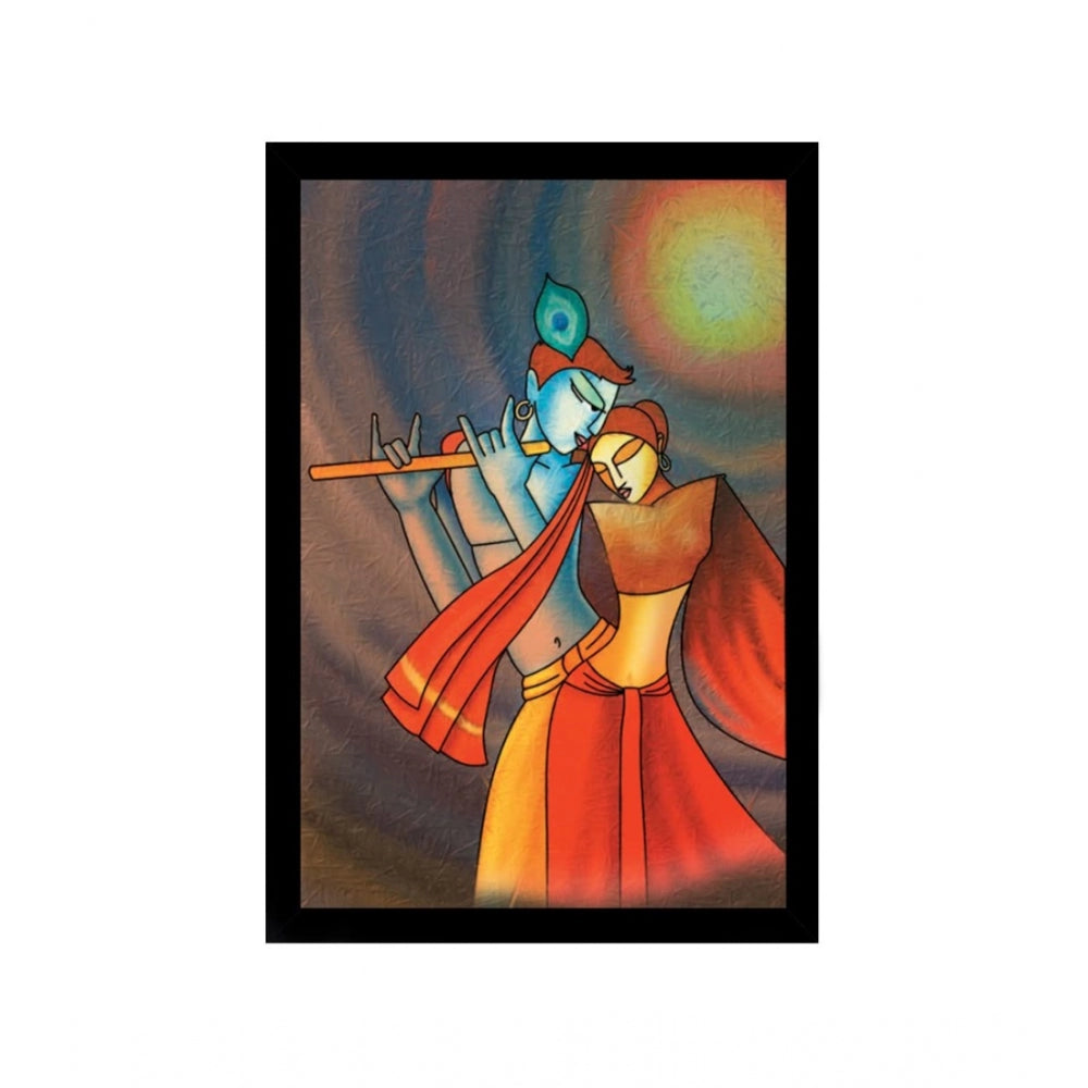 Radha Krishna Painting with Synthetic Photo Frame (Multicolor)