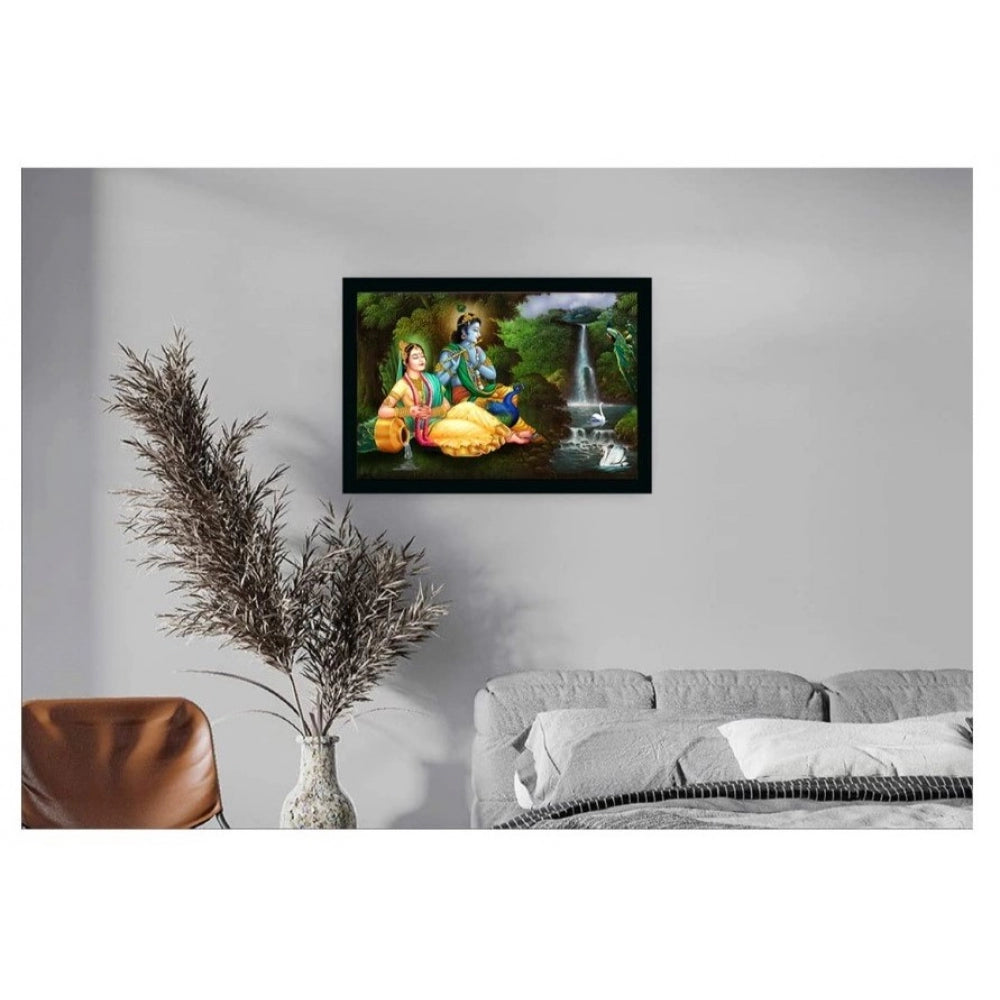 Radha Krishna Painting with Synthetic Photo Frame (Multicolor)