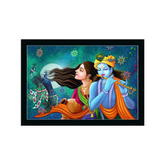 Radha Krishna Painting with Synthetic Photo Frame (Multicolor)