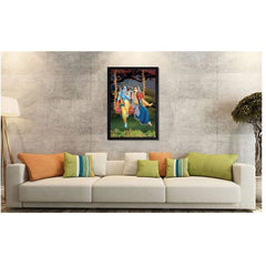 Radha Krishna Painting with Synthetic Photo Frame (Multicolor)