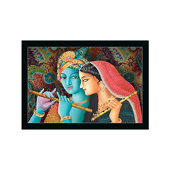 Radha Krishna Painting with Synthetic Photo Frame (Multicolor)