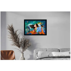 Radha Krishna Painting with Synthetic Photo Frame (Multicolor)