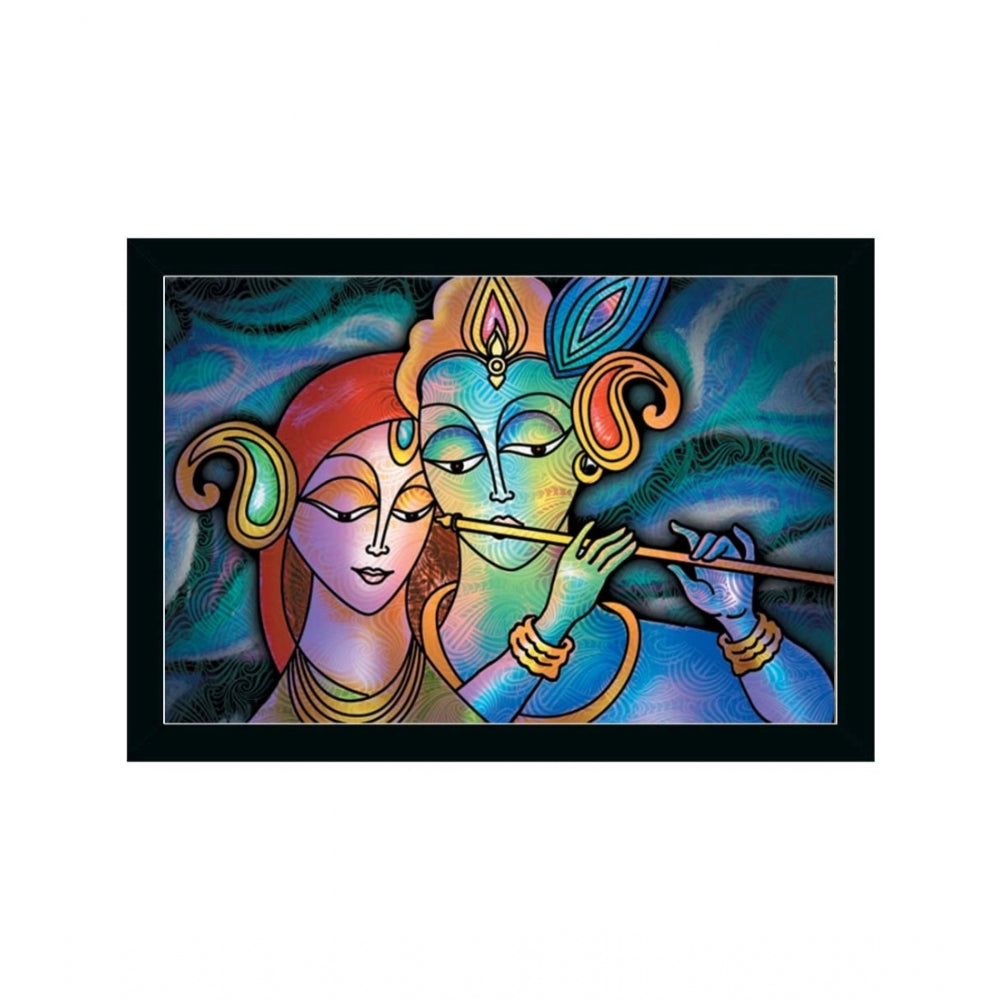 Radha Krishna Painting with Synthetic Photo Frame (Multicolor)