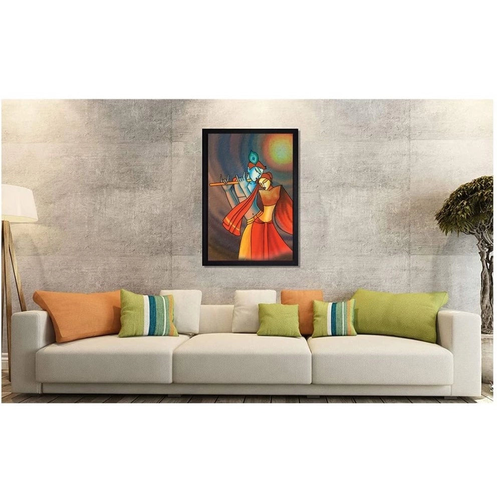 Radha Krishna Painting with Synthetic Photo Frame (Multicolor)