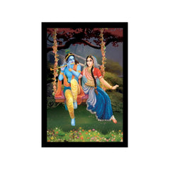 Radha Krishna Painting with Synthetic Photo Frame (Multicolor)