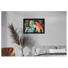 Radha Krishna Painting with Synthetic Photo Frame (Multicolor)