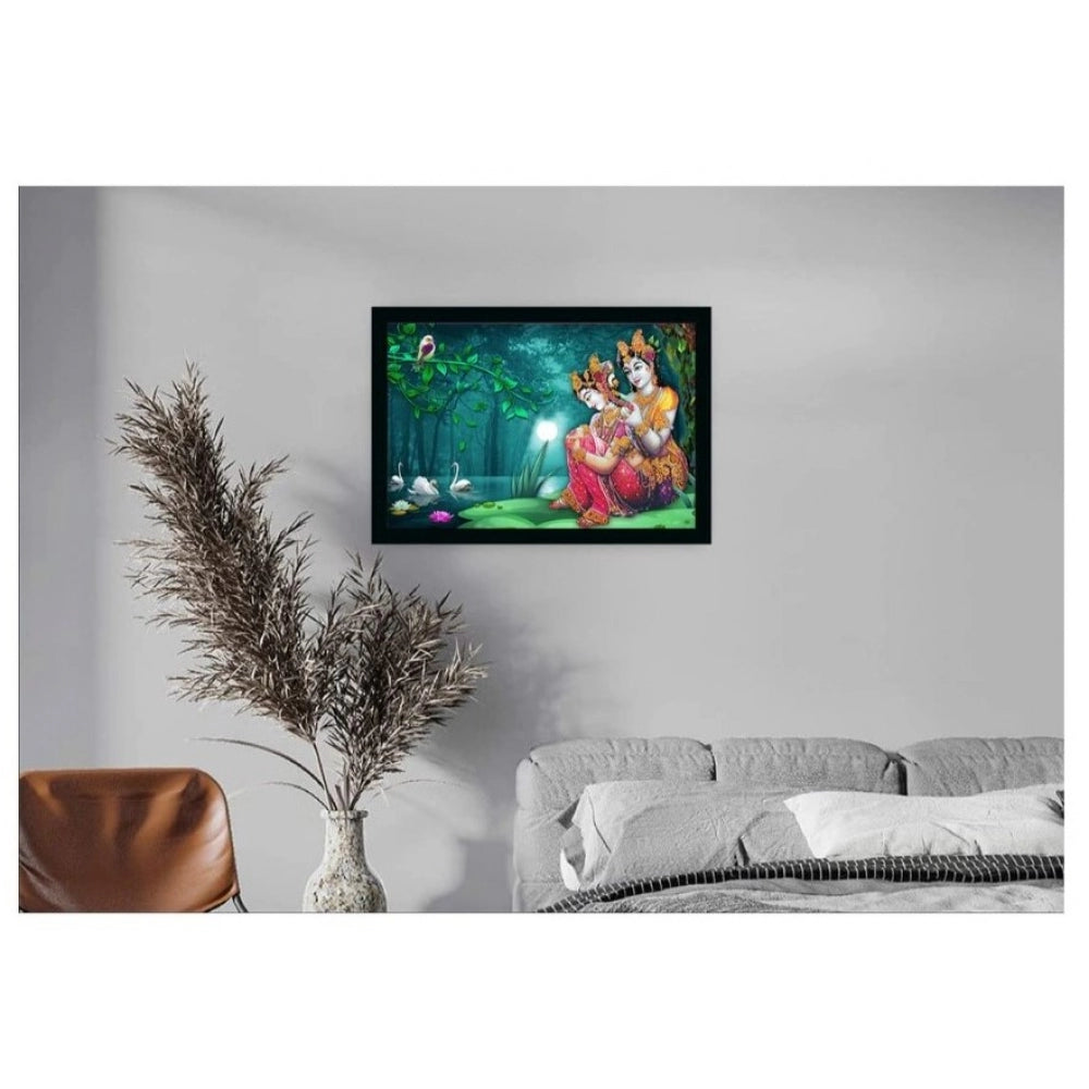 Radha Krishna Painting with Synthetic Photo Frame (Multicolor)