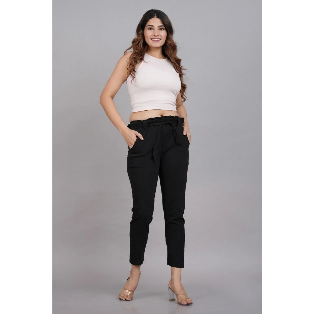 Casual Solid Lycra Trouser Pant (Black)