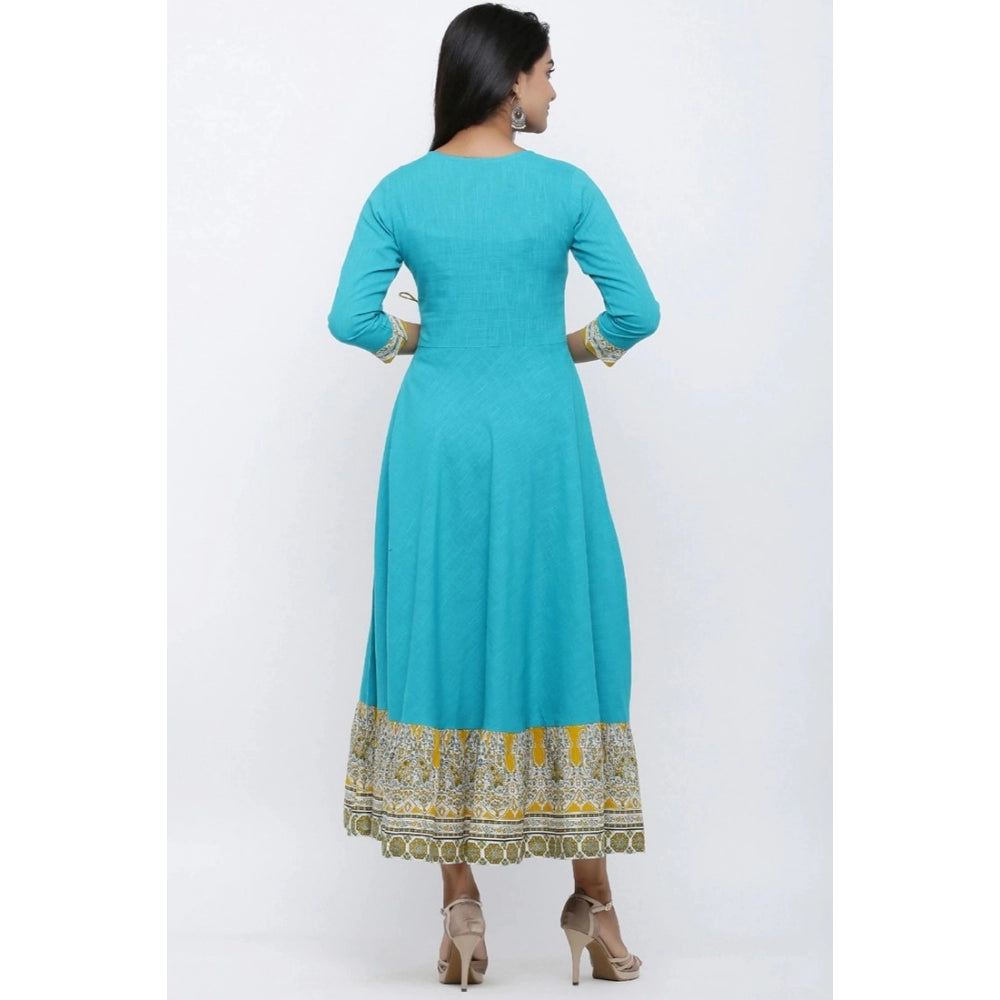 Women's Casual 3/4 th Sleeve Embroidery Cotton Blend Kurti (Torque Green)