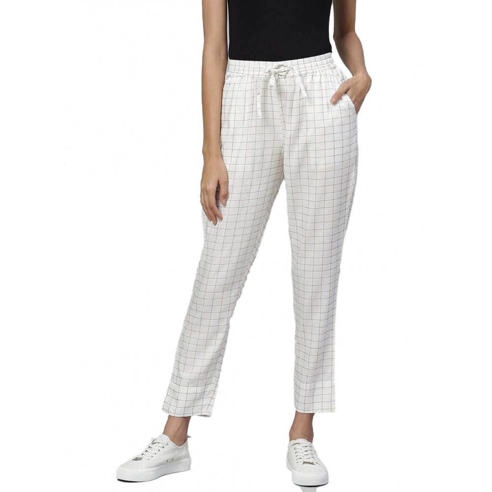 Casual Checked Rayon Trouser Pant (White)