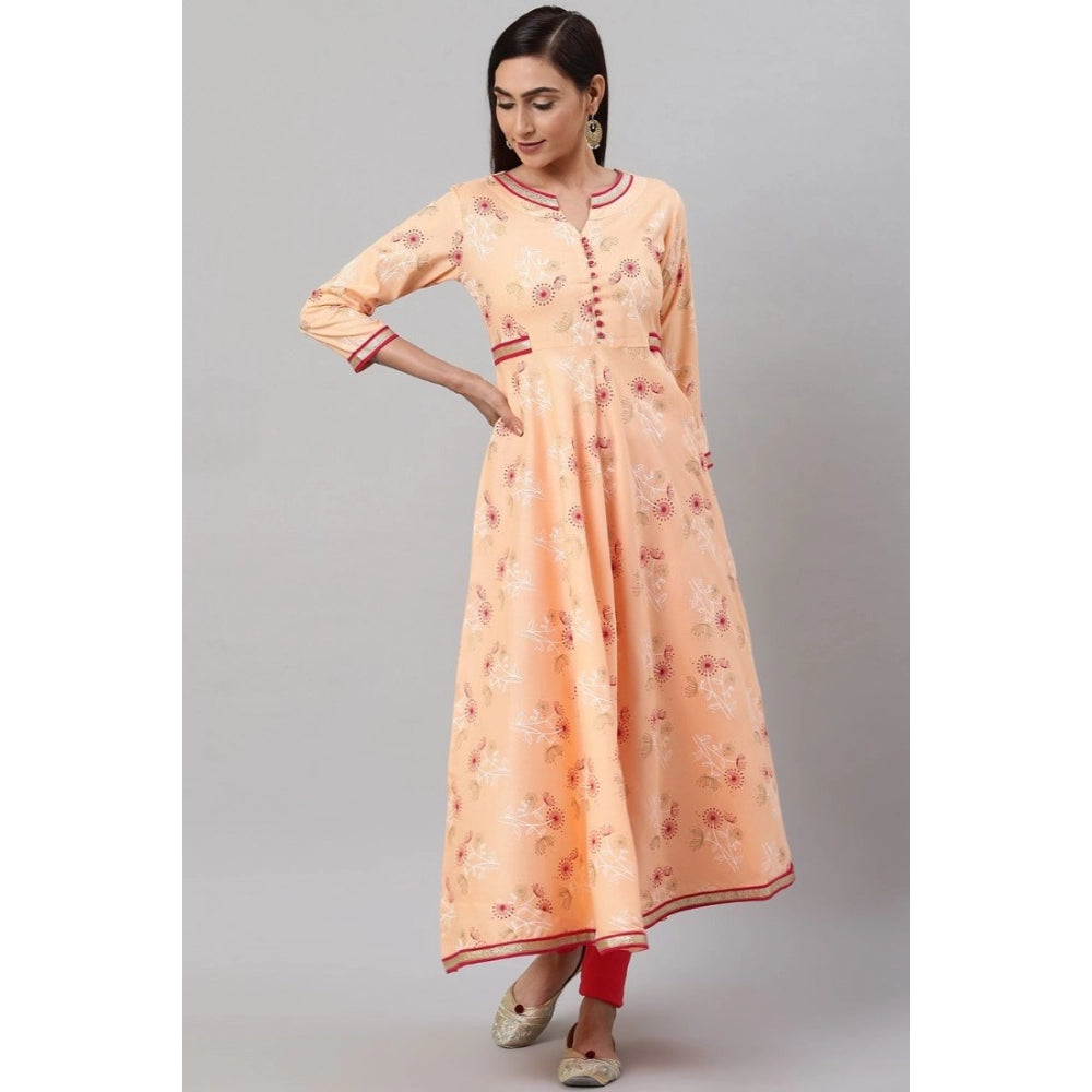 Women's Casual 3/4 th Sleeve Floral Printed Rayon Kurti (Peach)