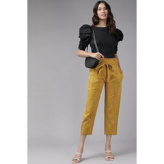 Casual Printed Cotton Flex Trouser Pant (Mustard)