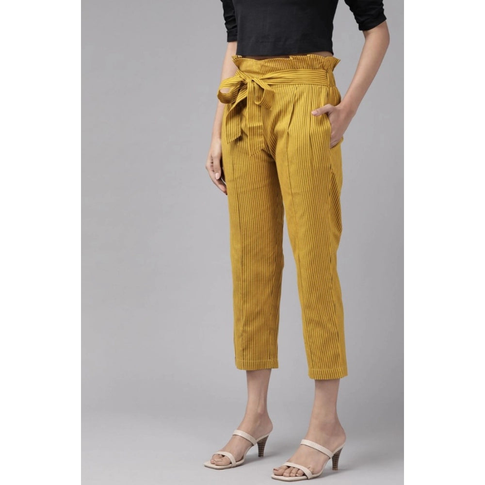 Casual Printed Cotton Flex Trouser Pant (Mustard)