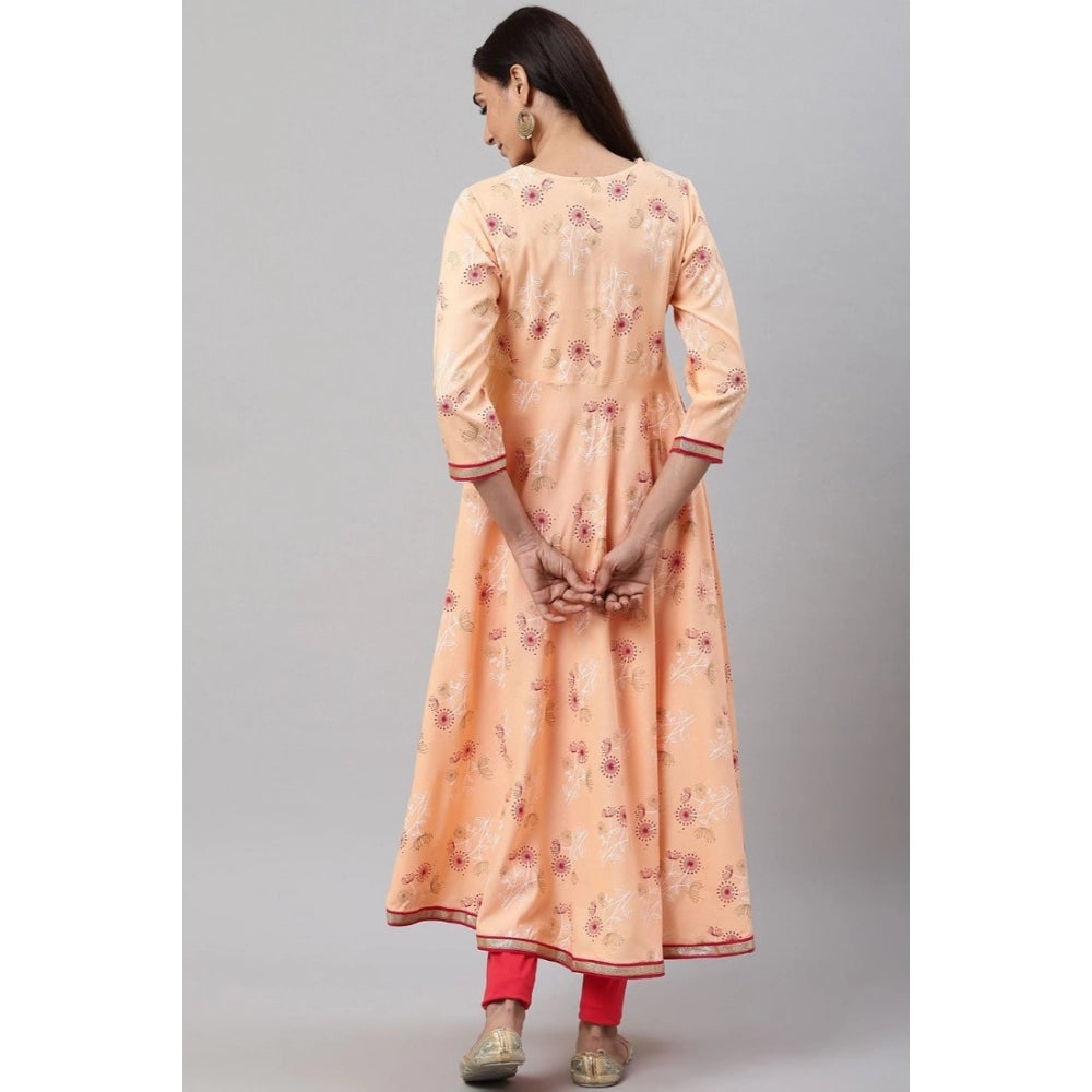 Women's Casual 3/4 th Sleeve Floral Printed Rayon Kurti (Peach)