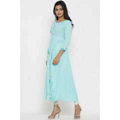 Women's Casual 3/4 th Sleeve Embroidery Rayon Kurti (Sky Blue)