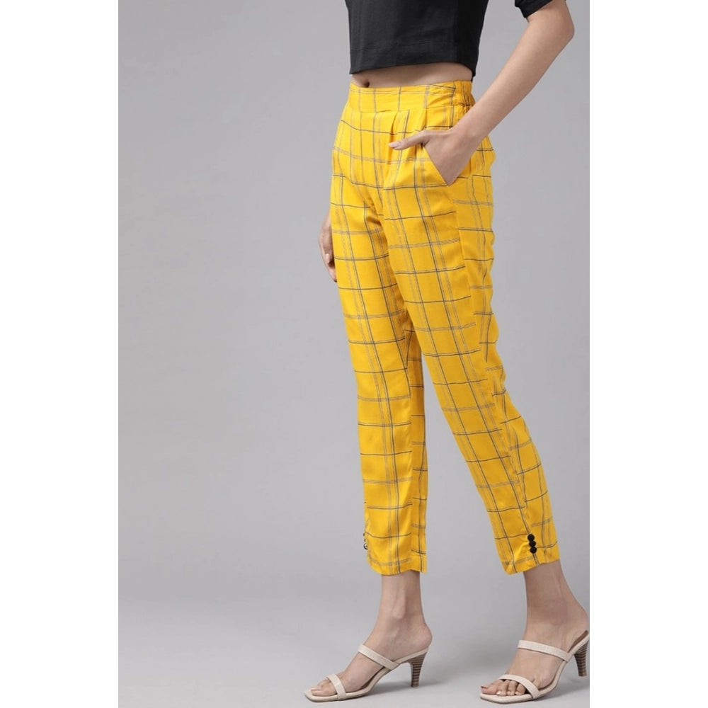 Casual Checked Rayon Trouser Pant (Yellow)