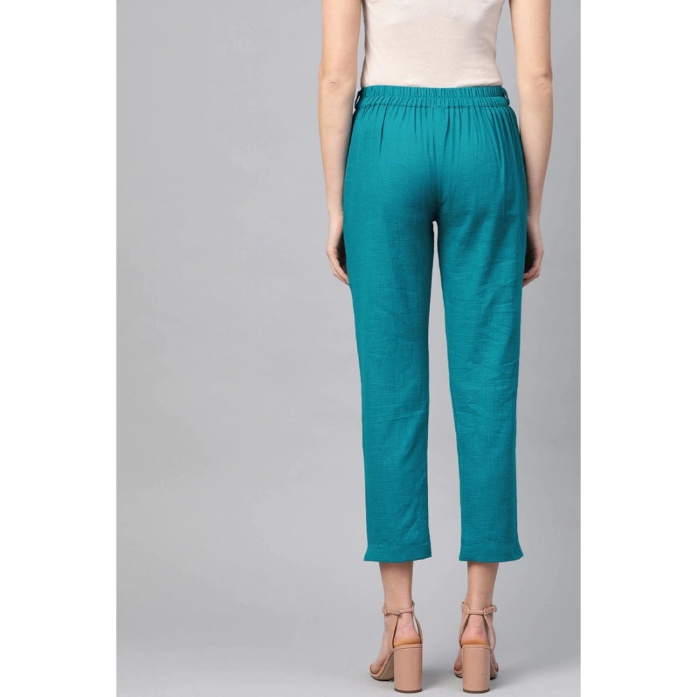 Casual Solid Cotton Slub Trouser Pant (Rama Blue)