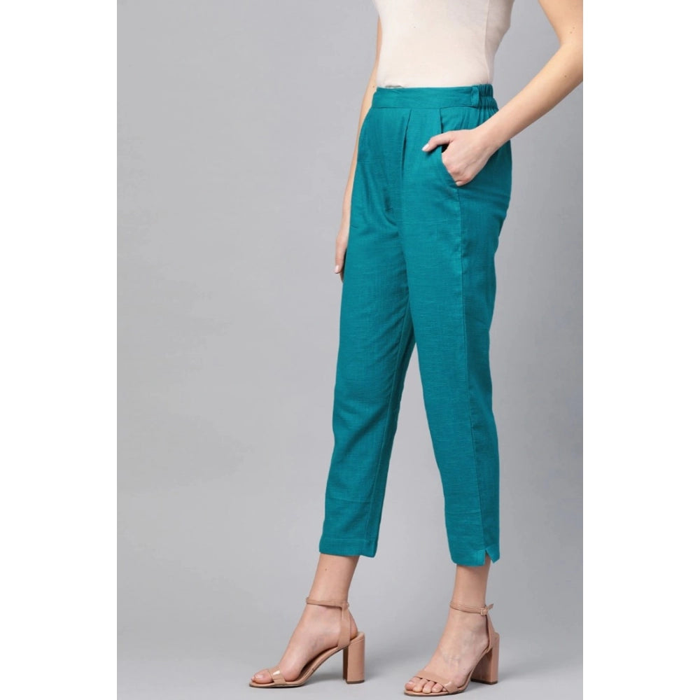 Casual Solid Cotton Slub Trouser Pant (Rama Blue)