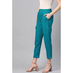 Casual Solid Cotton Slub Trouser Pant (Rama Blue)