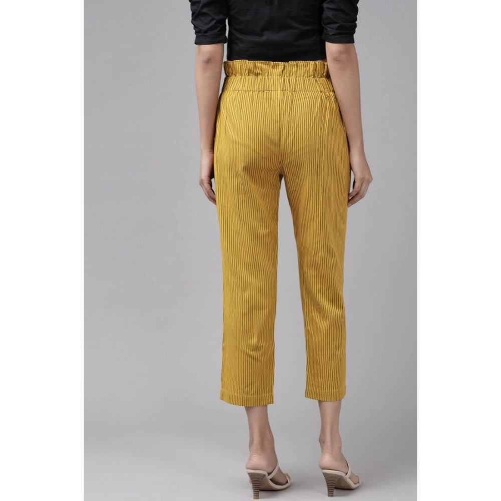 Casual Printed Cotton Flex Trouser Pant (Mustard)