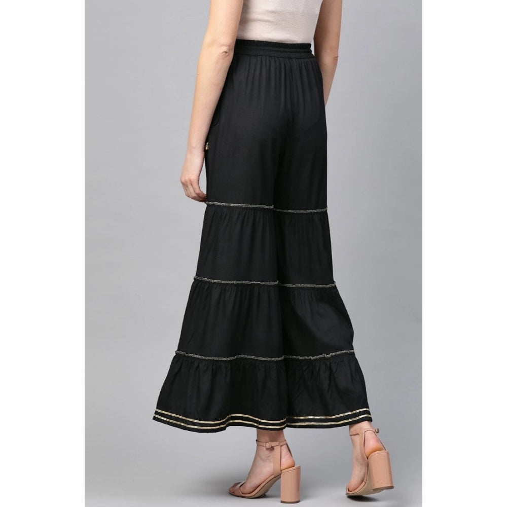 Casual Solid Rayon Sharara (Black)