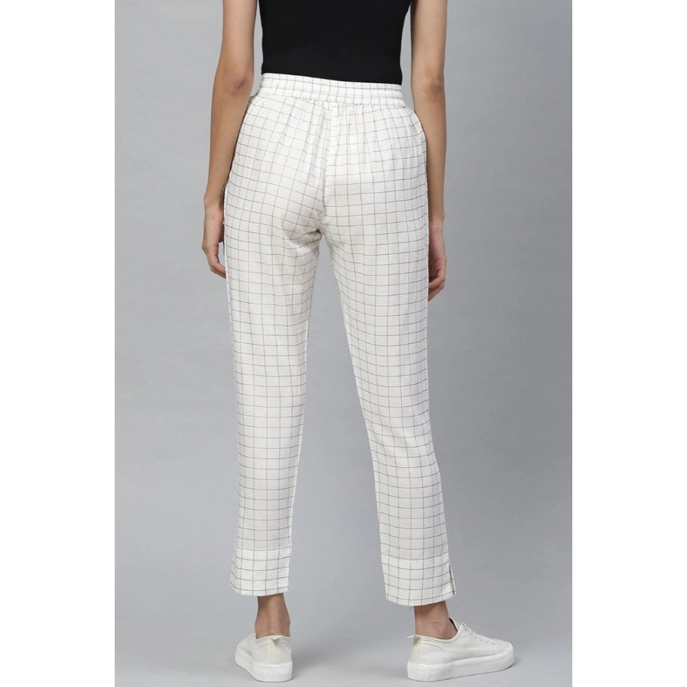 Casual Checked Rayon Trouser Pant (White)