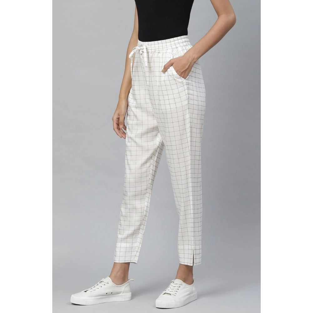 Casual Checked Rayon Trouser Pant (White)