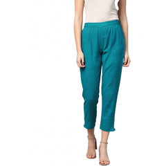 Casual Solid Cotton Slub Trouser Pant (Rama Blue)