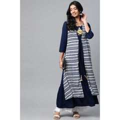 Women's Casual 3/4 th Sleeve Geometric Rayon Kurti (Navy Blue)