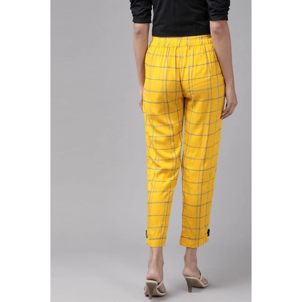 Casual Checked Rayon Trouser Pant (Yellow)