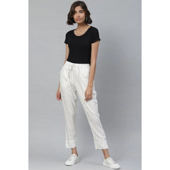 Casual Checked Rayon Trouser Pant (White)