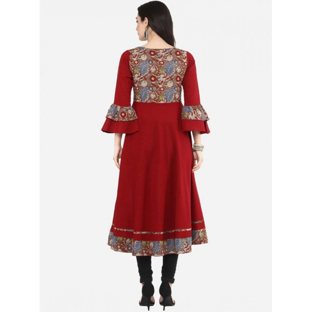 Women's Casual Bell Sleeves Printed Cotton Kurti (Maroon)