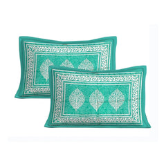 Cotton Printed Queen Size Bedsheet With 2 Pillow Covers (Sea Green, 90x100 Inch)