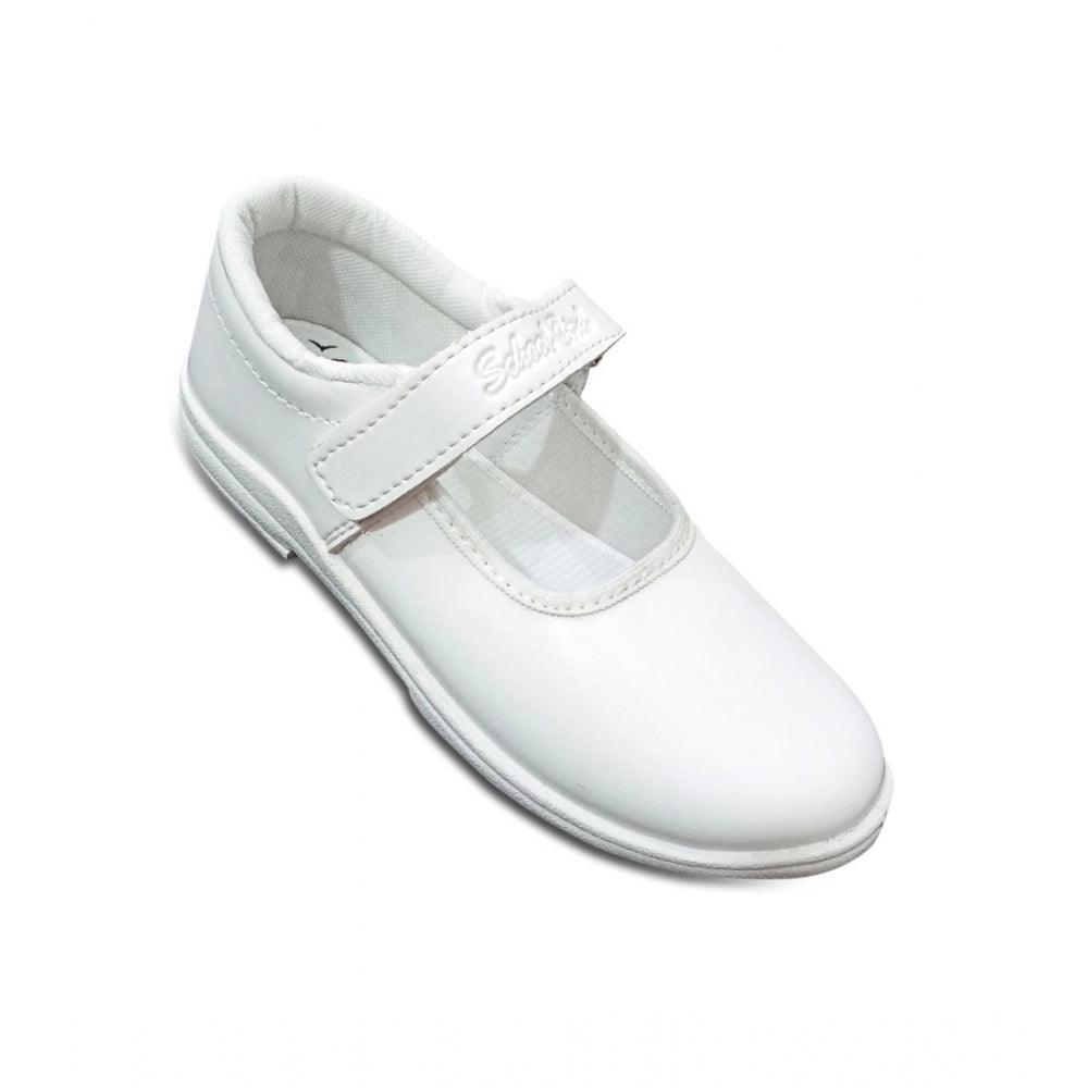 Girls Rexine Ox-Ankle Velcro Closure School Shoe (White)