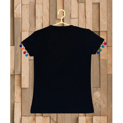 Girl's Casual Short Sleeve Printed Cotton T Shirt (Black)