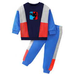 Boy's Casual Full Sleeve Printed Cotton T Shirt With Pant (Blue)