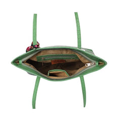 Women's Polyurethane Textured, Croc Shoulder Bag (Green)