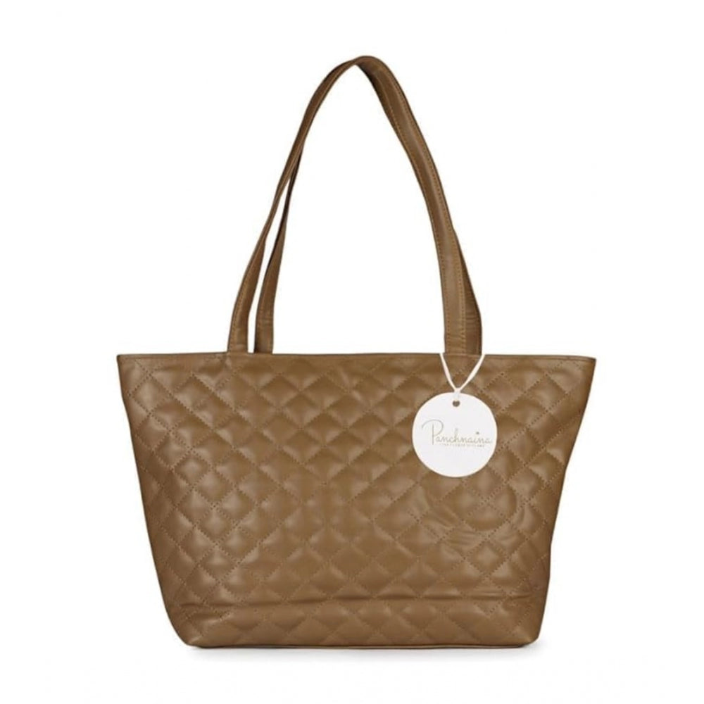 Women's Polyurethane Textured  Shoulder Bag (Light Brown)