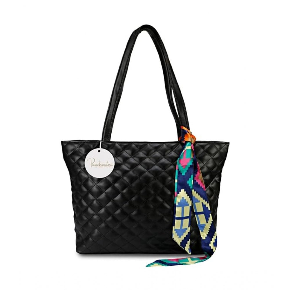 Women's Polyurethane Textured  Shoulder Bag (Black)