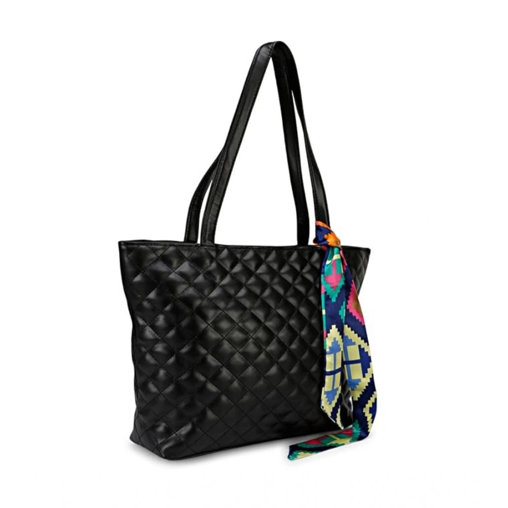 Women's Polyurethane Textured  Shoulder Bag (Black)